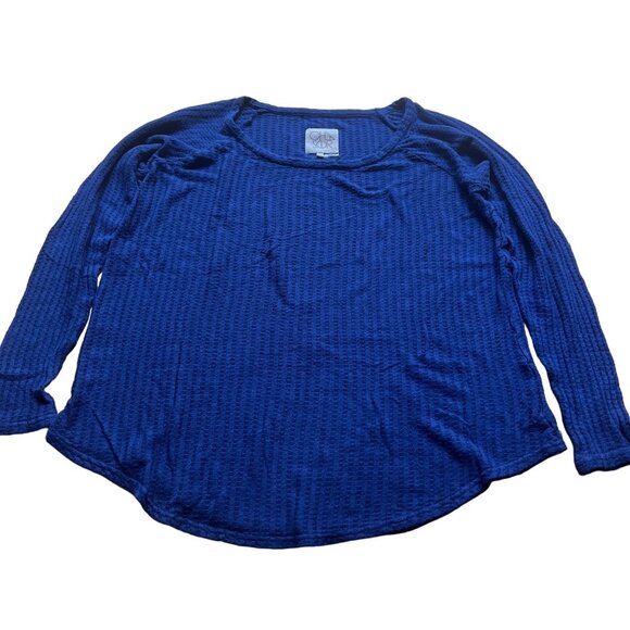 Chaser Size M Royal Blue Textured Waffle Knit Long Sleeve Scoop Neck Thermal Top - Picture 2 of 10